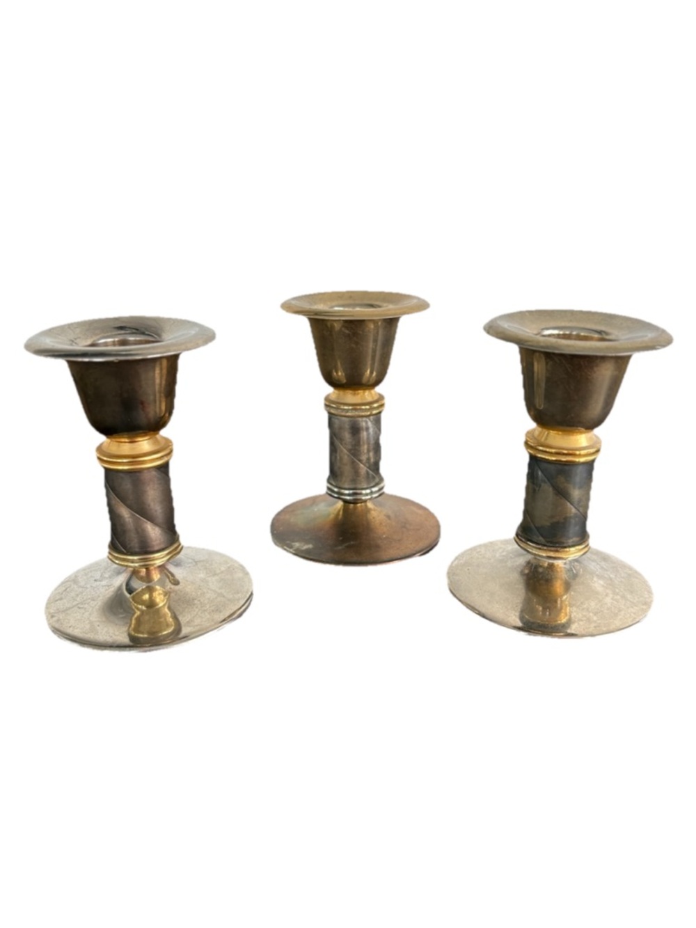 Candlesticks 3” Pillar Brass Lot of 3 Round Base Vintage Multi Tone Metal Read